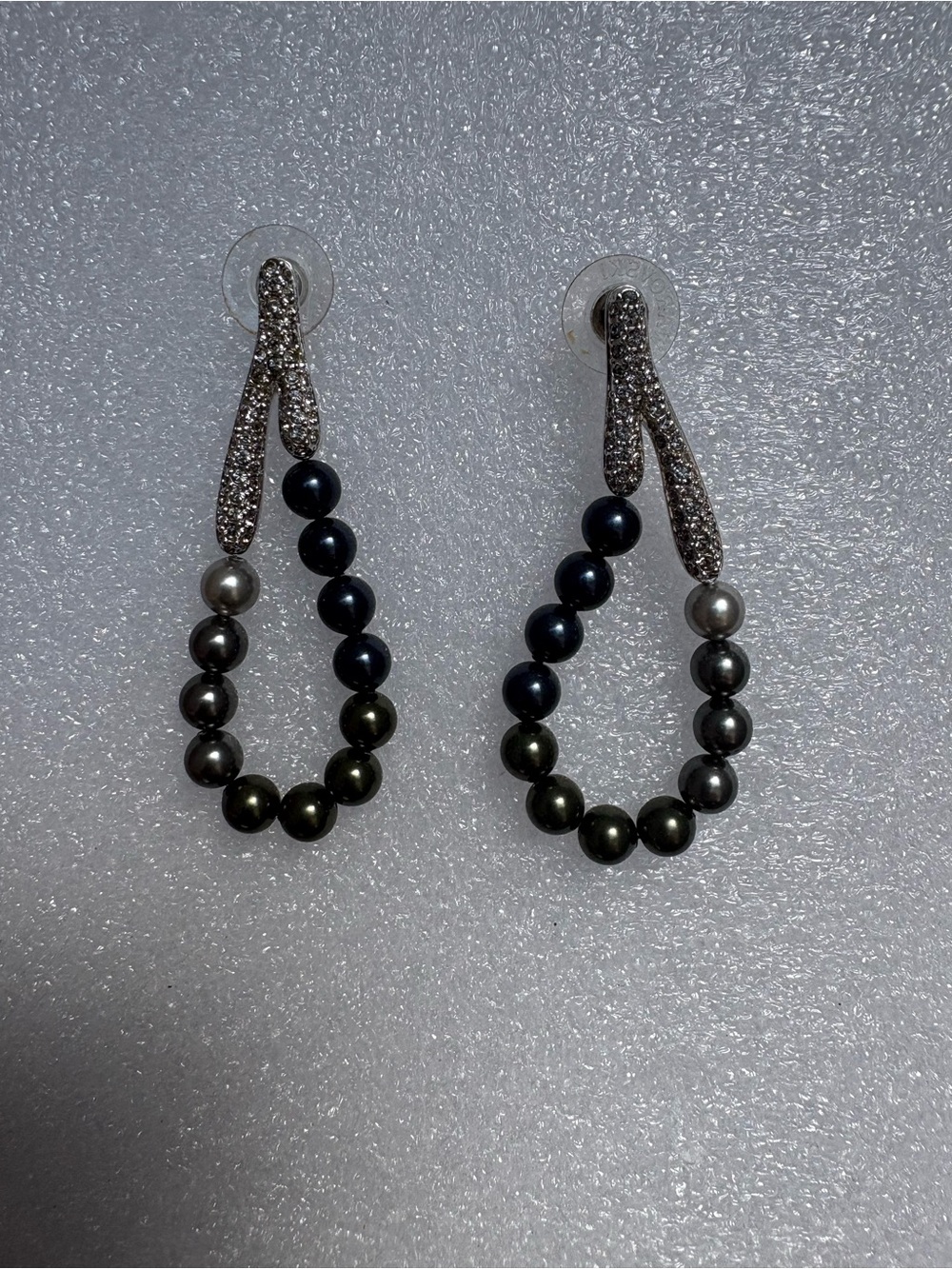 Swarovski Gunmetal and Black Pearl Loop Earrings